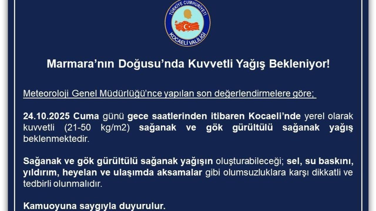 Valilik Duyurdu! Kuvvetli Yağış Geliyor