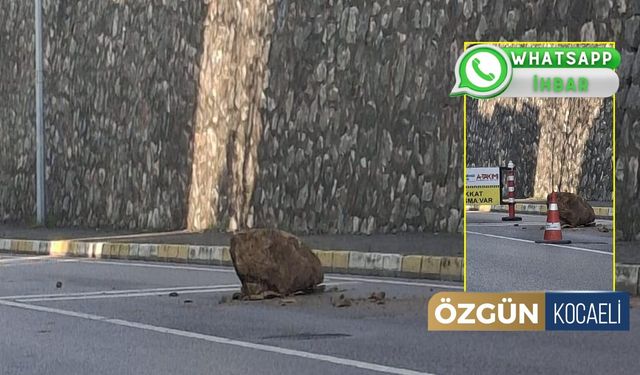 İzmit’te Faciaya Ramak Kala! Dev Taş Caddeye Düştü