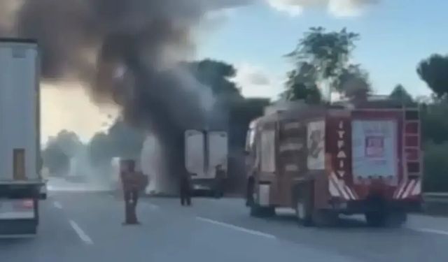 Seyir halindeki TIR bir anda alev aldı