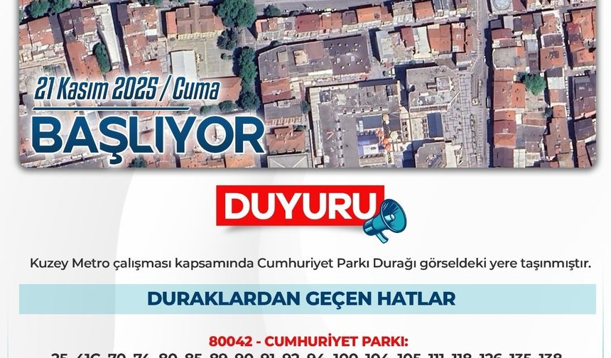 Cumhuriyet Parkı otobüs durağının yeri değiştirildi