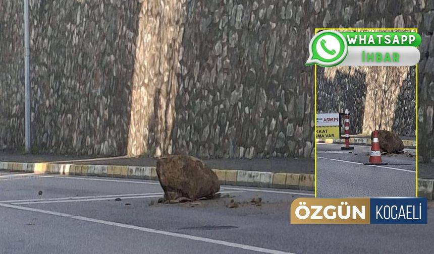 İzmit’te Faciaya Ramak Kala! Dev Taş Caddeye Düştü