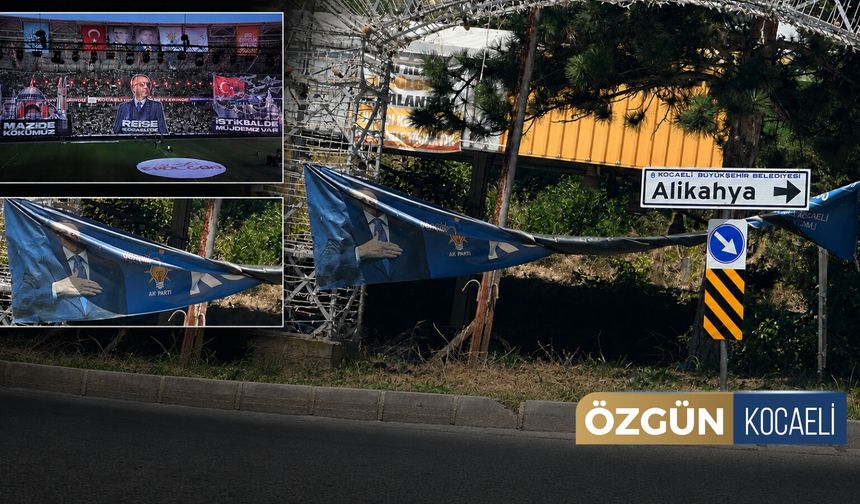 Yıprandı, ters döndü... Cumhurbaşkanı Erdoğan'ın afişi iki aydır bu halde