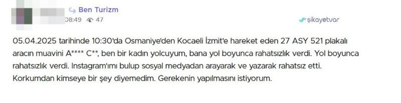 O otobüs firmasında taciz rezaleti! “Yol boyunca devam etti, korkumdan ses çıkaramadım”