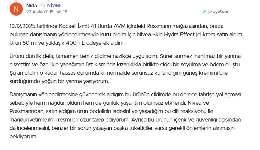 Nida Şikayet Var Izmit Kocaeli Rossman