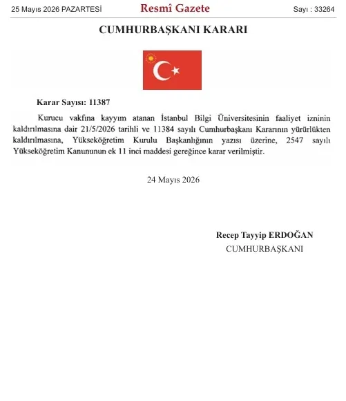 0X0 Resmi Gazetede Yayimlandi Bilgi Universitesi Yeniden Egitime Acildi 1779656485022