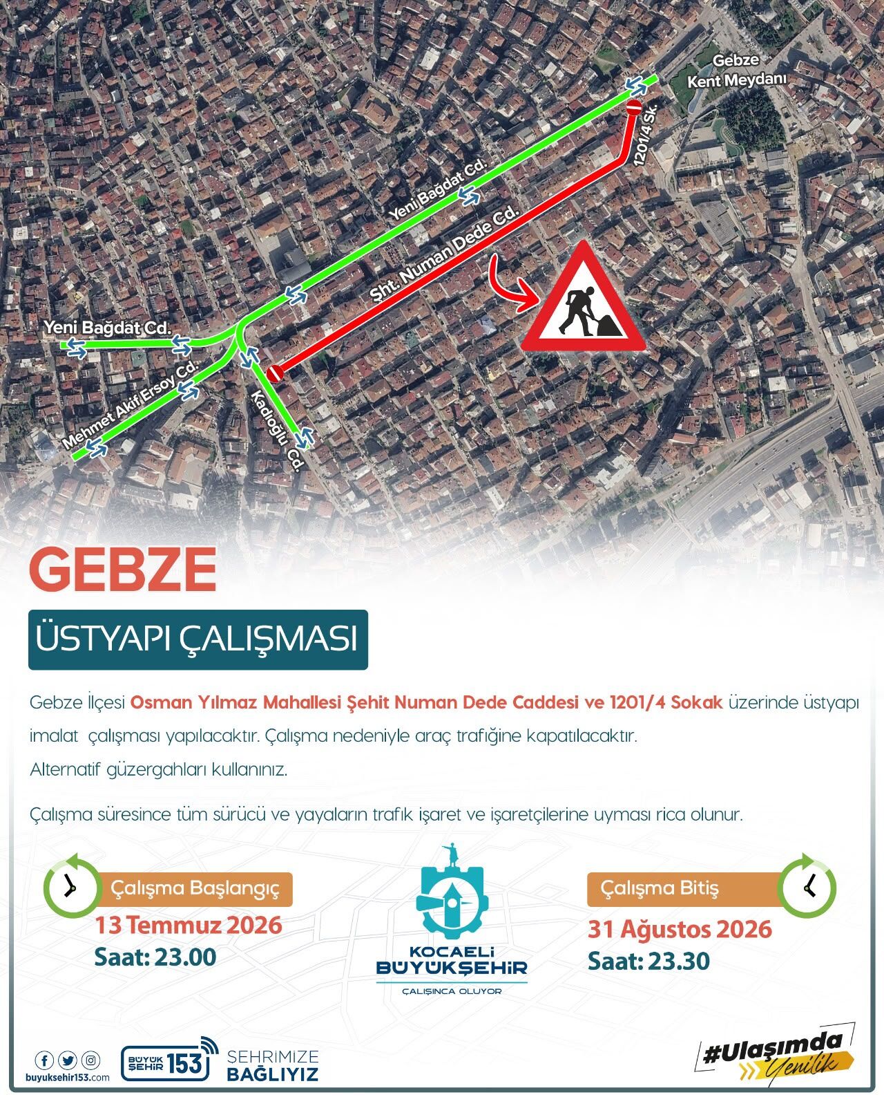 Kocaeli'deki İki Yol Trafiğe Kapatılıyor Gebzekocaeli
